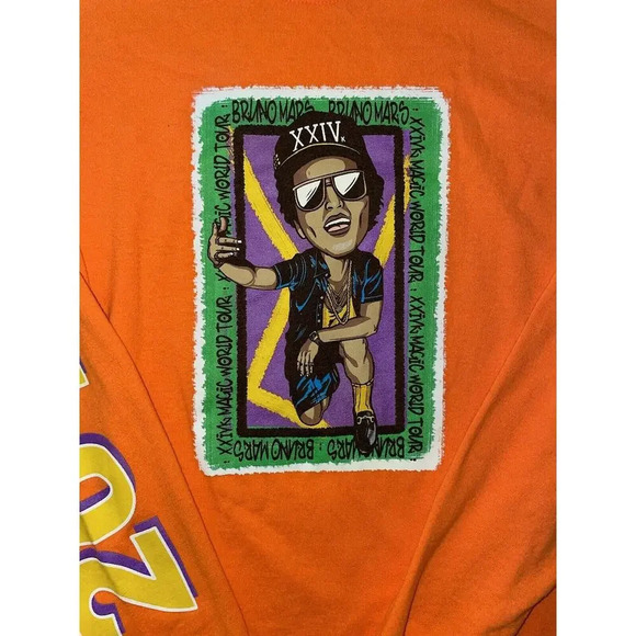 Bruno Mars 24k Magic World Tour‎ Size Large 2018 Tee Orange Long Sleeve Shirt - Picture 2 of 5